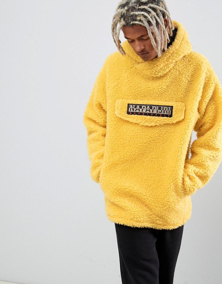 Napapijri Telve Oversized Borg Hoodie In Yellow - Yellow
