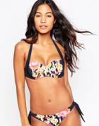 Seafolly Romeo Floral Halter Bikini Top - Black