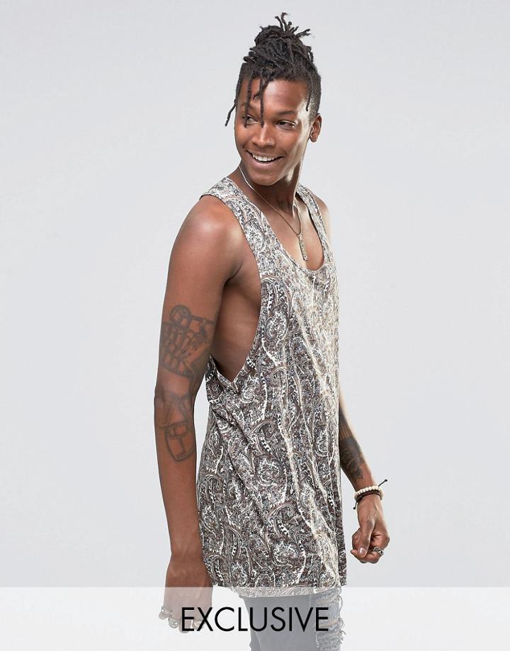 Reclaimed Vintage Longline Festival Vest - Gray
