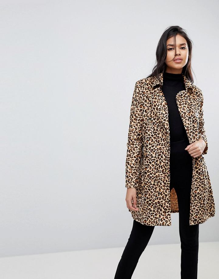 Parisian Belted Leopard Coat - Brown