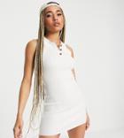 Missguided Ribbed Mini Dress With Button Collar In White