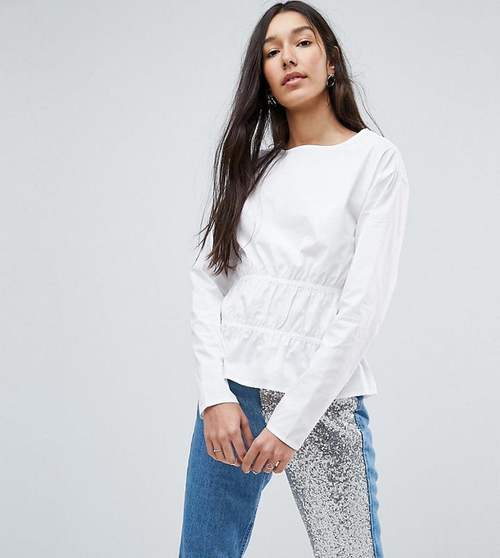 Noisy May Tall Ruched Peplum Hem Top - White