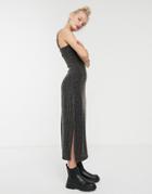 Monki Midi Cami Dress In Black Glitter-gold