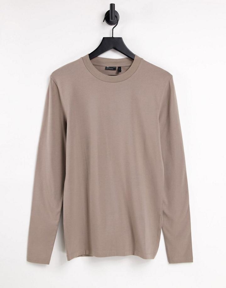 Asos Design Muscle Fit Long Sleeve T-shirt With Crew Neck In Light Brown