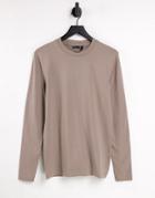 Asos Design Muscle Fit Long Sleeve T-shirt With Crew Neck In Light Brown