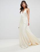 Asos Edition Satin Paneled Wedding Dress With Fishtail-cream