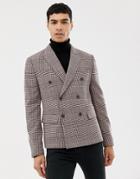Asos Design Slim Blazer In Wool Mix With Pink Check - Pink