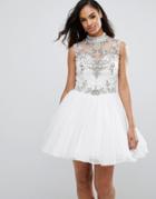 Jovani Skater Dress With Embellished Detail - White