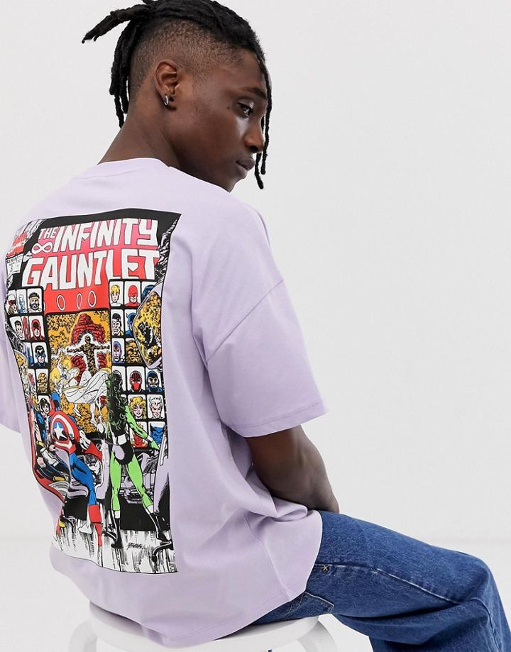 Asos Design Marvel Avengers Oversized T-shirt With Chest And Back Print - Purple