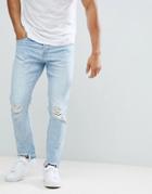Only & Sons Skinny Jeans With Open Knee And Bleaching Details - Blue