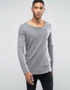 Asos Long Sleeve T-shirt With Seam Detail And Pigment Wash - Gray