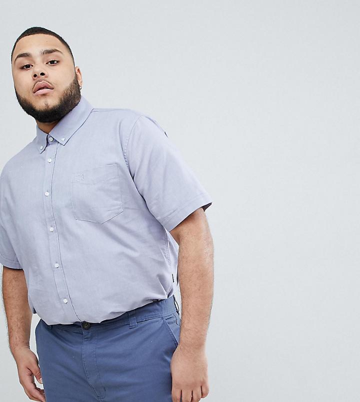 Badrhino Big Short Sleeve Button Down Oxford Shirt In 100% Cotton In Blue