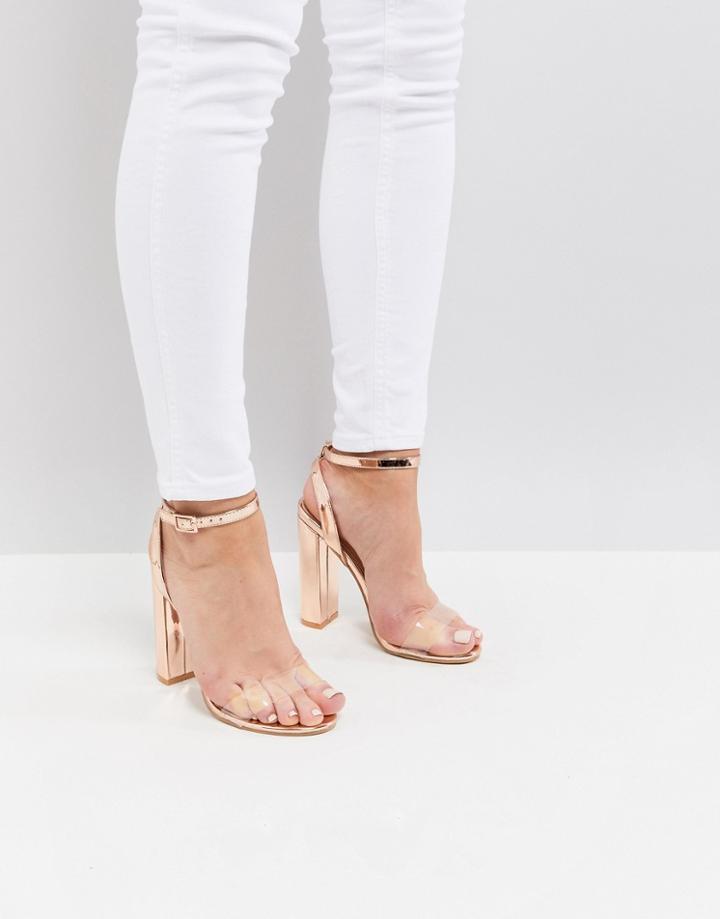 Public Desire Natasa Rose Gold Block Heeled Sandals - Gold