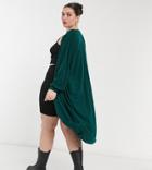 Noisy May Curve Longline Cardigan With Volume Sleeve In Green
