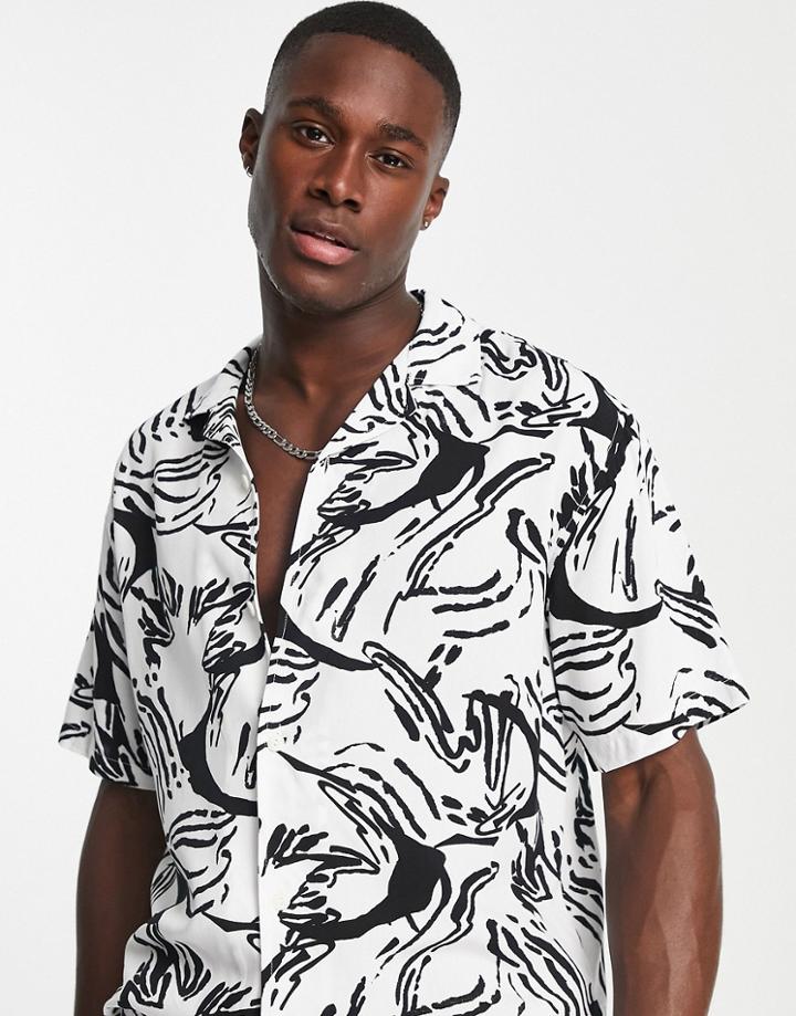 Pull & Bear Abstract Print Shirt In White