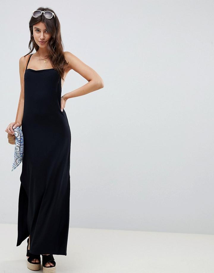 Asos Design Cowl Back Column Maxi Dress - Black