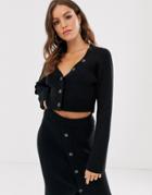 Fashion Union Button Front Cropped Cardigan Two-piece-black