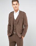 Asos Skinny Suit Jacket In Brown With Military Styling - Brown