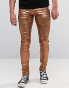 Asos Super Skinny Jeans In Metallic Bronze - Gold