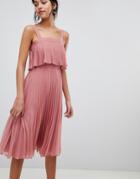 Asos Design Double Layer Pleated Cami Midi Dress-pink