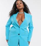 Asos Design Curve Pop Waisted Suit Blazer-blue