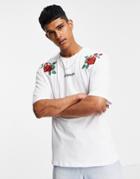 Jack & Jones Originals Oversized T-shirt With Rose Embroidery In White