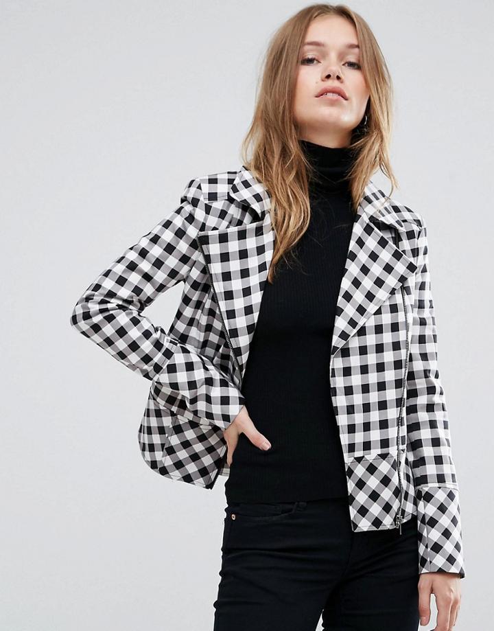 Helene Berman Gingham Biker Jacket - Black