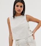 Outrageous Fortune Tall Lace Up Side Crop Top In Sand-cream