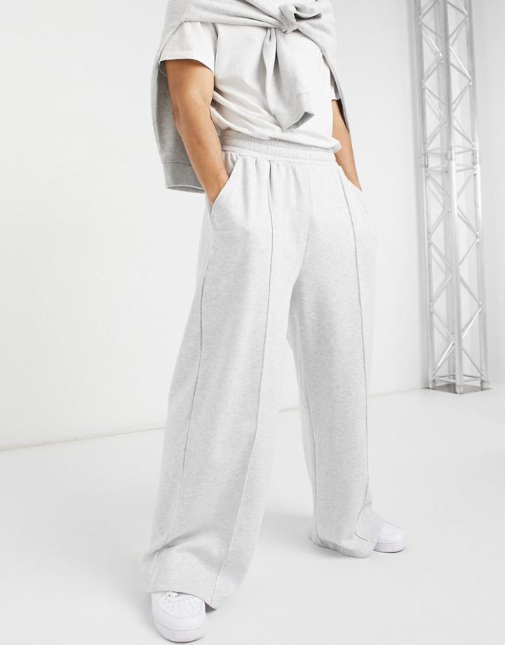 Asos Design Coordinating Oversized Wide Leg Sweatpants In White Heather With Pin Tuck