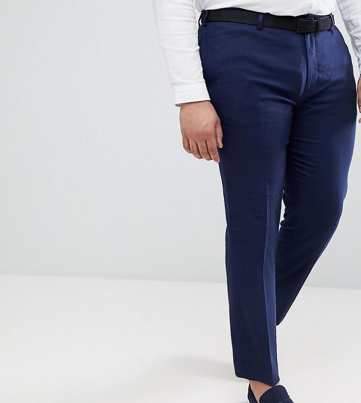Asos Design Plus Wedding Skinny Suit Pants In French Navy Micro Texture - Navy