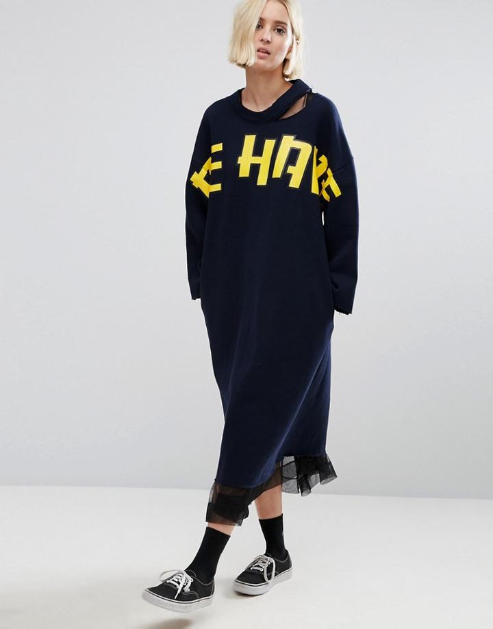 Stylenanda Sweat Dress With Varsity Print - Black