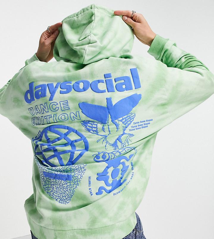 Asos Daysocial Oversized Hoodie With Back Dance Graphic And Logo Print In Green