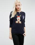 Brave Soul Reindeer Holidays Sweater - Navy