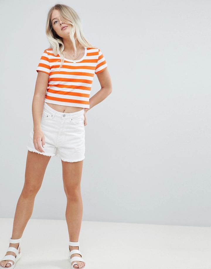 Weekday High Waist Mom Short With Raw Hem - White