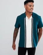 Asos Design Oversized Cut & Sew Shirt In Green With Taping - Green