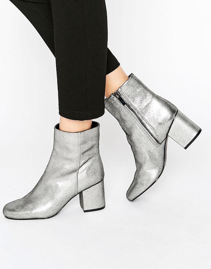 Warehouse Metallic Heeled Ankle Boot - Gray