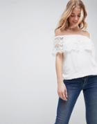 Brave Soul Linda Crochet Bardot Top - Cream