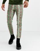 Asos Design Skinny Jeans In Green Snakeskin