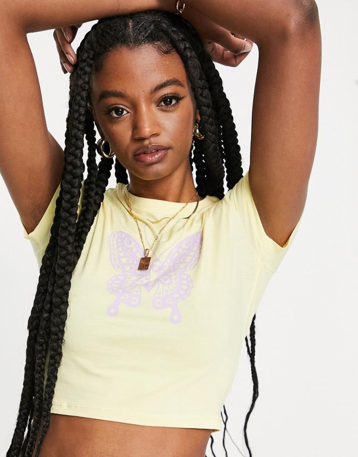 Monki Cropped Tee With Swirl Heart Print In Pale Pink