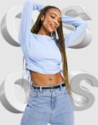 Asos Design Fitted Top With Ruched Sides In Washed Blue-blues