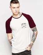 Asos Muscle T-shirt With Contrast Raglan Sleeves And Chest Print In Burgundy