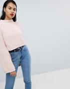 Missguided Flare Sleeve Knitted Sweater - Pink