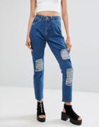 Noisy May High Waist Mom Jean With Piercing Pocket Detail - Blue