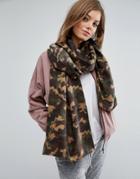 Asos Oversized Camo Print Scarf - Green