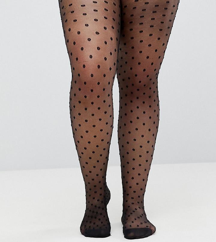 Asos Design Curve Medium Polka Dot Tights - Black