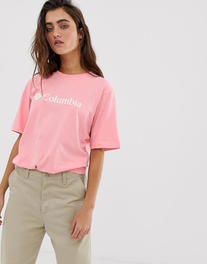Columbia Csc Basic Logo Tee In Pink - White