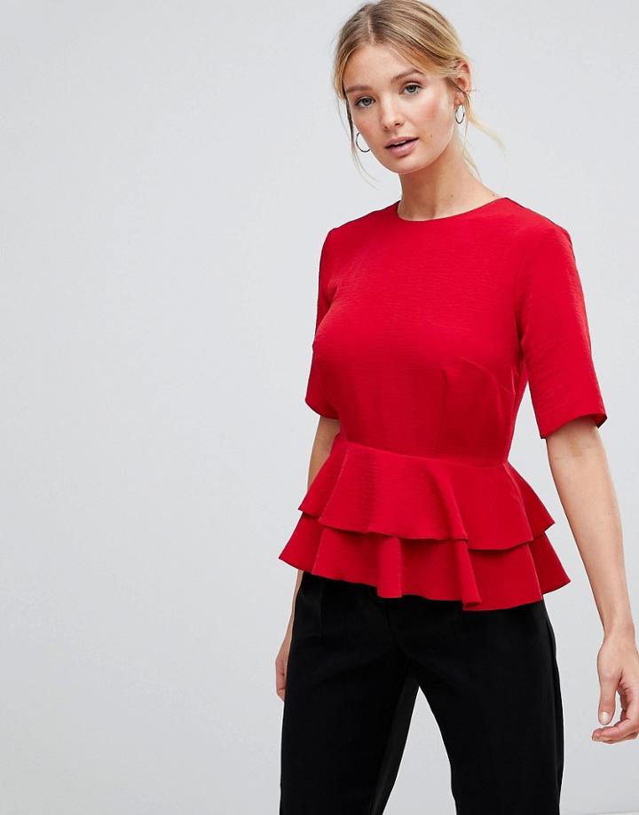 Asos Fuller Bust Double Pephem Top - Red
