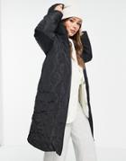 Mango Diamond Quilted Longline Coat With Hood In Black