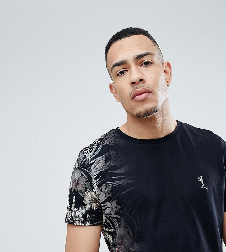 Religion Tall T-shirt With Hawaiian Floral Fade - Black