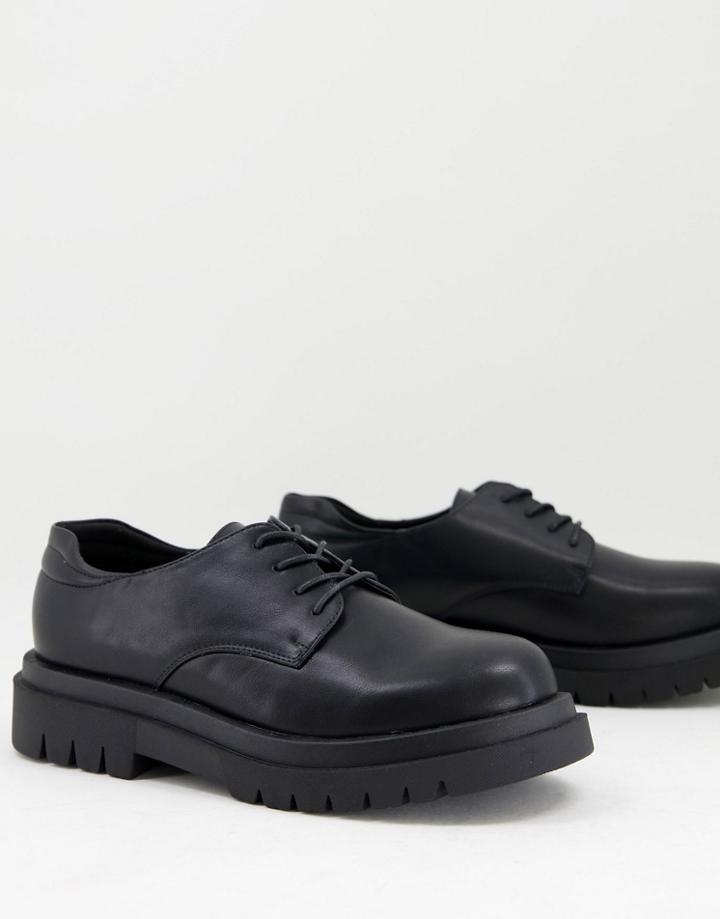 Truffle Collection Chunky Lace-up Shoes In Black Faux Leather
